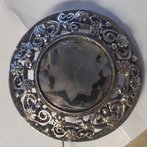 BROOCH Rhinestone Vintage Costume Jewelry silver like new condition scarf pin